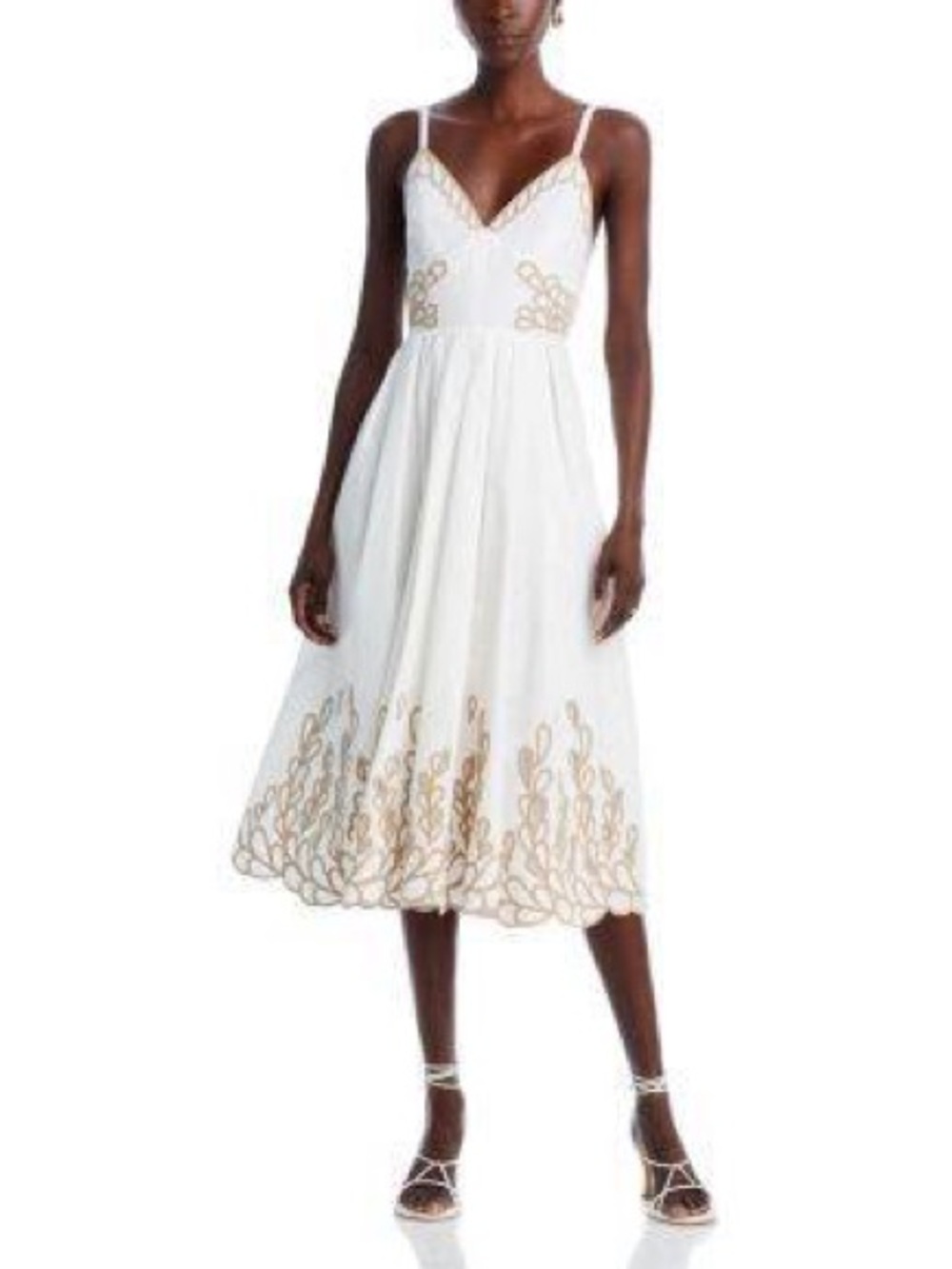 NWT Christian Lacroix Linen Blend MIDI Dress Embroidered White Pockets Size S